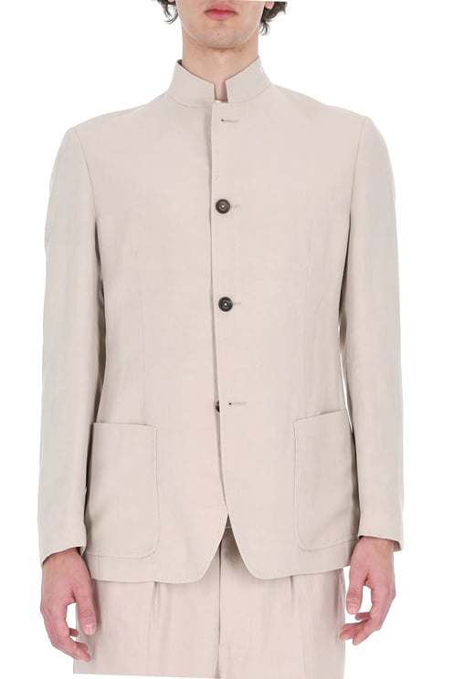 Eleventy Beige Mao Band Collar Lyocell-Linen Jacket