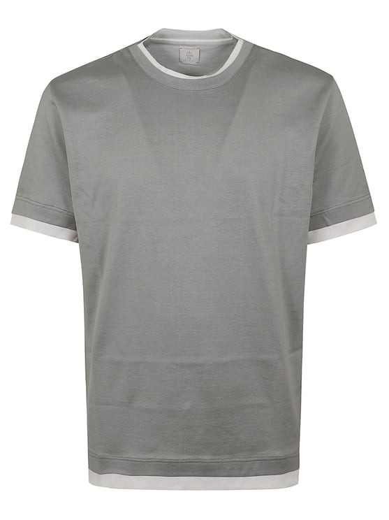 Eleventy Giza Cotton Jersey Crewneck T-Shirt with Contrast Trimming