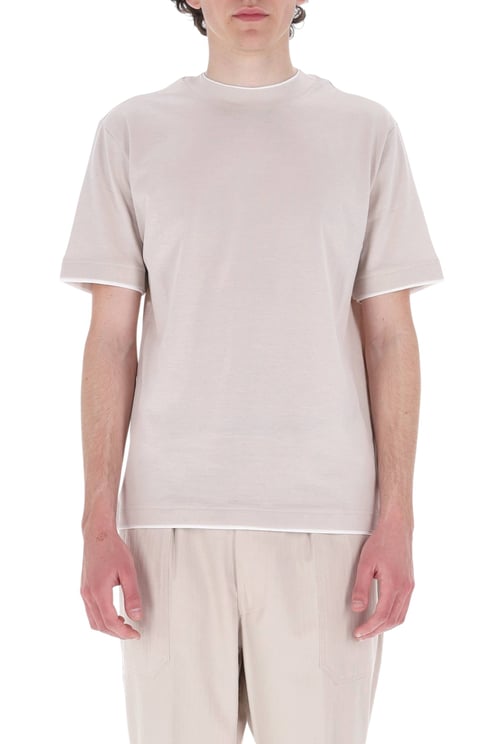 Eleventy Contrast Trim Giza Cotton T-Shirt