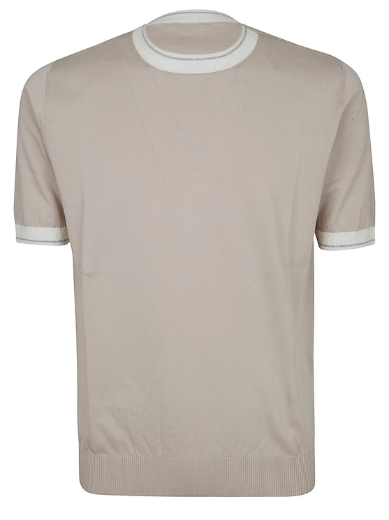 Eleventy Cotton Jersey T-Shirt with Contrasting Knit Collar and Cuffs