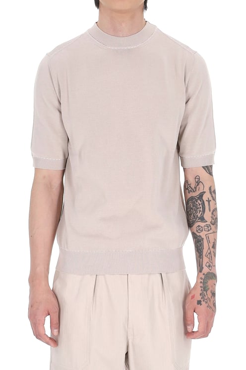 Eleventy Ecru Saddle-Stitched Cotton T-Shirt