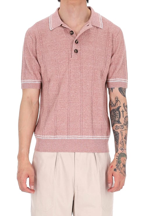Eleventy Dusty Pink Cable-Knit Linen-Cotton Polo Shirt