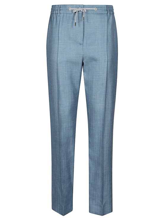 Eleventy Cigarette-Style Trousers In Linen And Silk Blend With Drawstring Waist