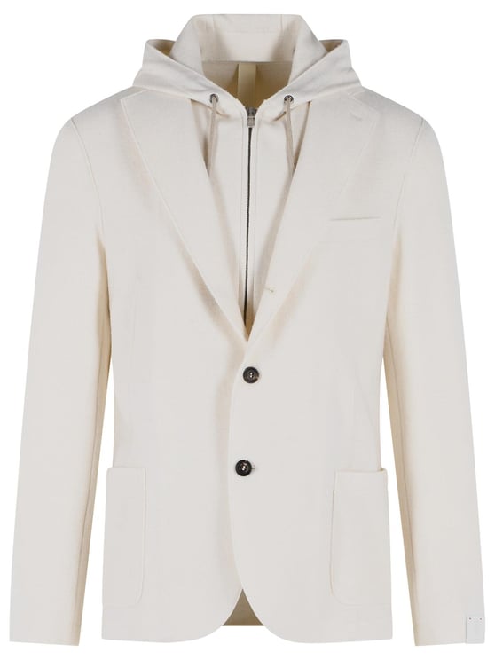 Eleventy Cream Wool Hooded Blazer