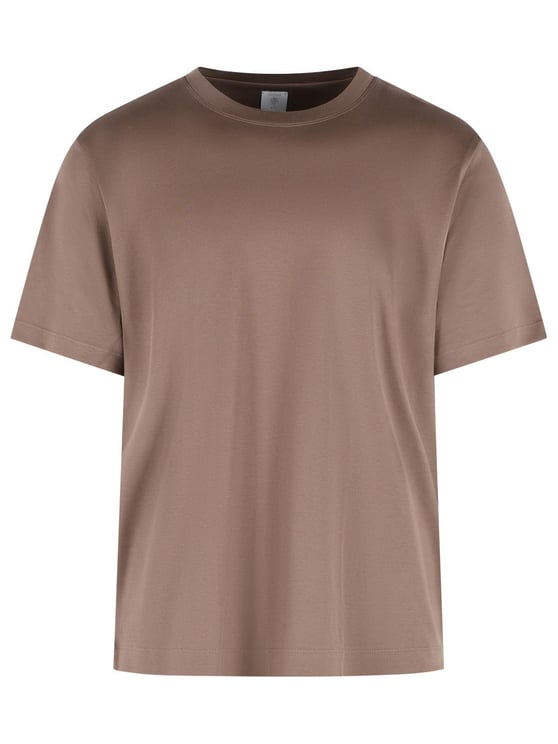Eleventy Short-Sleeved Brown Cotton T-Shirt With Ribbed Neckline