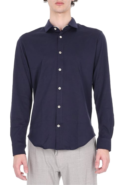 Eleventy Blue Cotton Jersey Casual Shirt