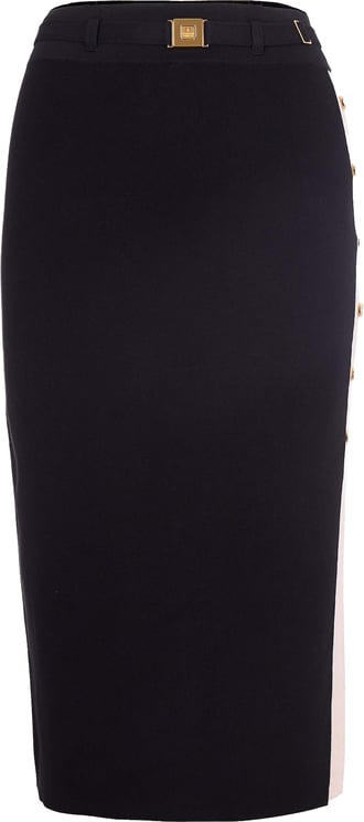 Elisabetta Franchi Midi Skirt with Viscose Bands and Jacquard Detailing