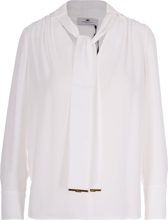 Elisabetta Franchi Viscose Georgette Blouse with Decorative Neck Sash
