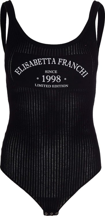 Elisabetta Franchi Ribbed Knit Bodysuit with Contrasting Logo Print