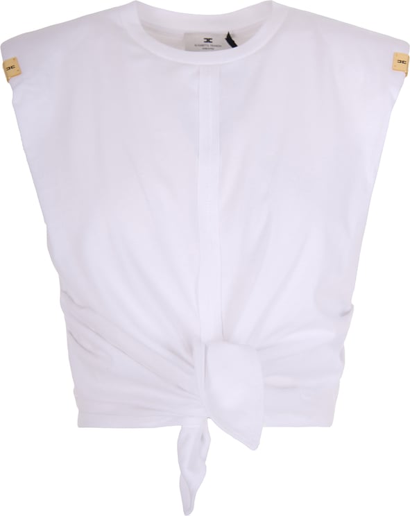 Elisabetta Franchi White Jersey T-Shirt With Knot