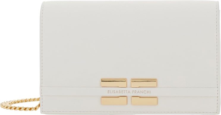 Elisabetta Franchi Compact White Shoulder Bag with Gold-tone Logo Plaque
