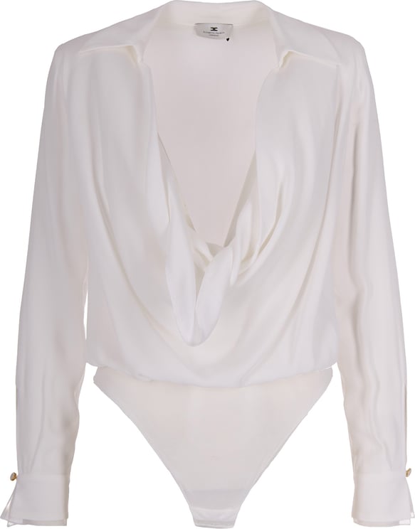 Elisabetta Franchi Regular Fit Georgette Bodysuit with Structured Shoulders