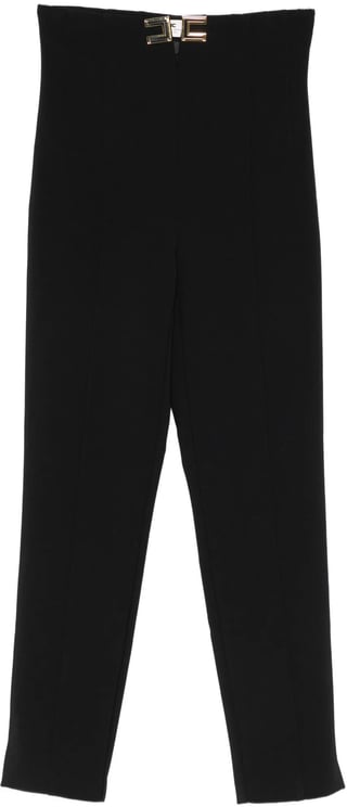 Elisabetta Franchi High-Waisted Cropped Black Double Buckle Pants