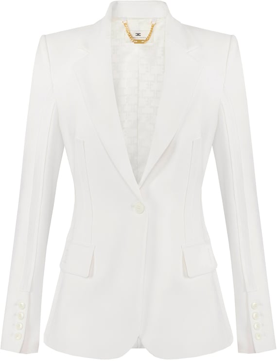 Elisabetta Franchi Tailored White Notch Lapel Fitted Blazer