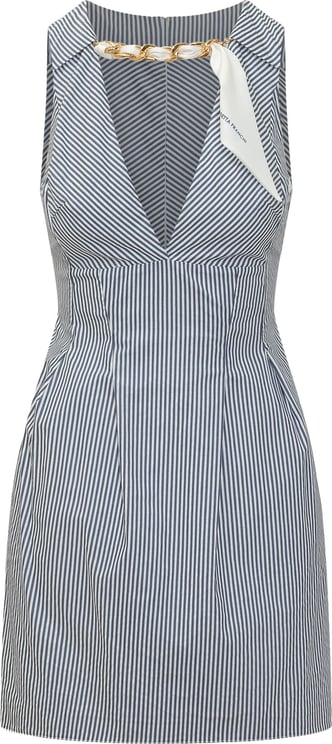 Elisabetta Franchi Abito Mini a Righe con Catena Decorativa