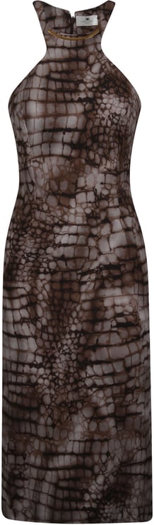 Elisabetta Franchi Animal Print Halter Neckline Dress Brown