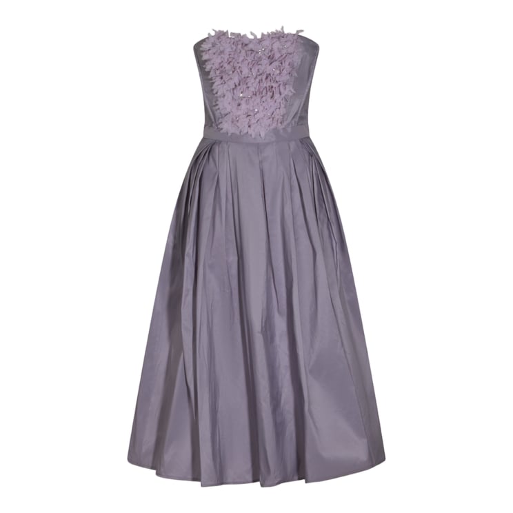 Elisabetta Franchi Strapless Midi Dress With Textured Floral Appliqués