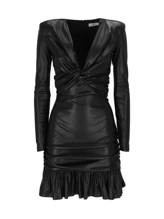 Elisabetta Franchi Faux Leather Mini Dress With Twisted Knot Detail