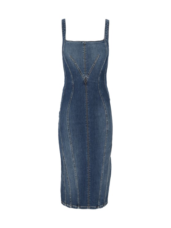 Elisabetta Franchi Denim Fitted Square Neck Day Dress