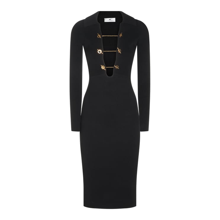 Elisabetta Franchi Viscose Dress with Gold-tone Chain Details