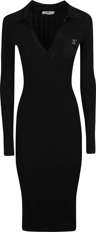 Elisabetta Franchi Long Sleeve V Neck Midi Dress Black