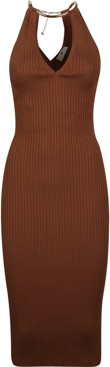Elisabetta Franchi Sleeveless V-neck Dress Brown