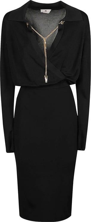Elisabetta Franchi Long Sleeve Midi Dress Black