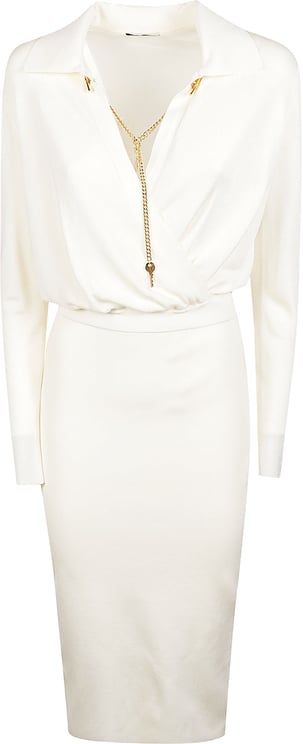 Elisabetta Franchi Long Sleeve Midi Dress Nude