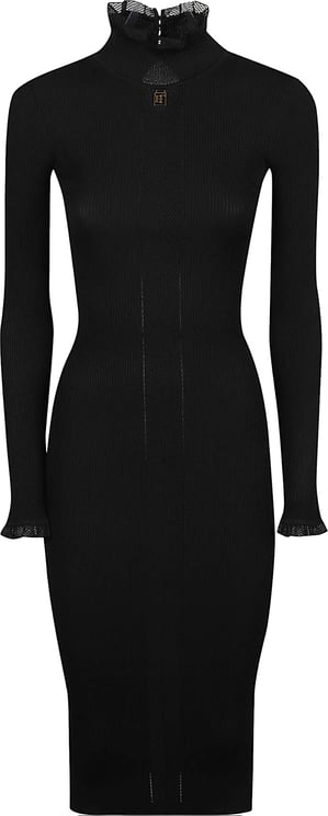 Elisabetta Franchi Long Sleeve Midi Dress Black