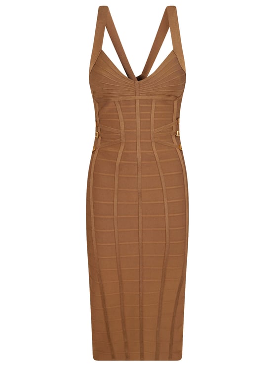 Elisabetta Franchi 3D Knit Midi Sheath Dress with Crossover Back
