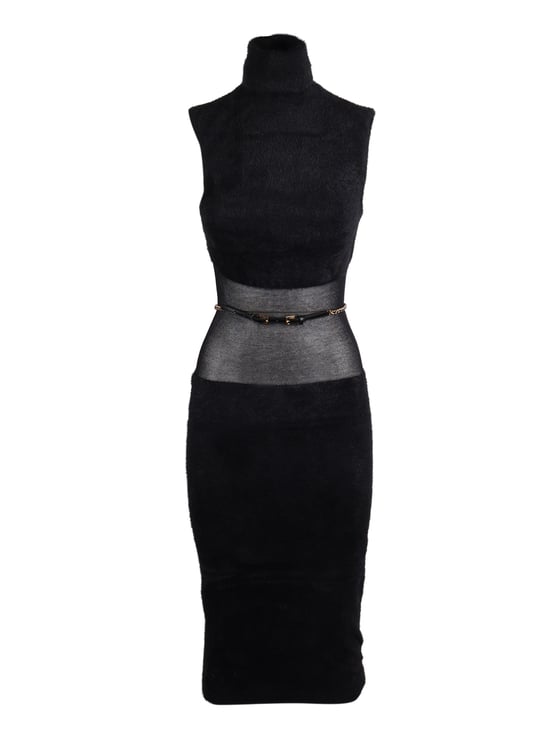 Elisabetta Franchi Sleeveless Sheer Mesh Midi Dress