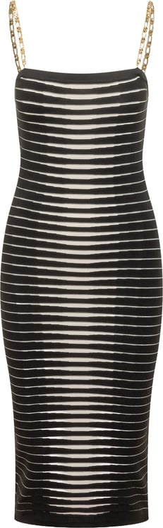 Elisabetta Franchi Abito di Maglia a Righe con Spalline Catena