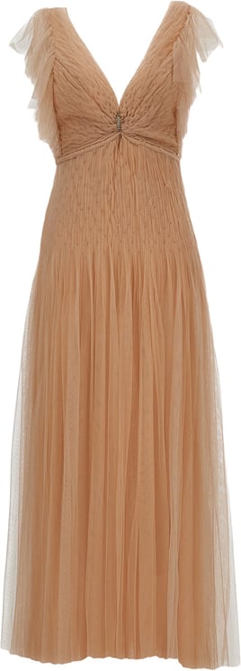 Elisabetta Franchi Nude Tulle Long Evening Dress