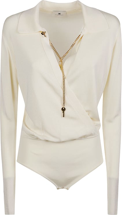 Elisabetta Franchi Long Sleeve V Neck Body Nude