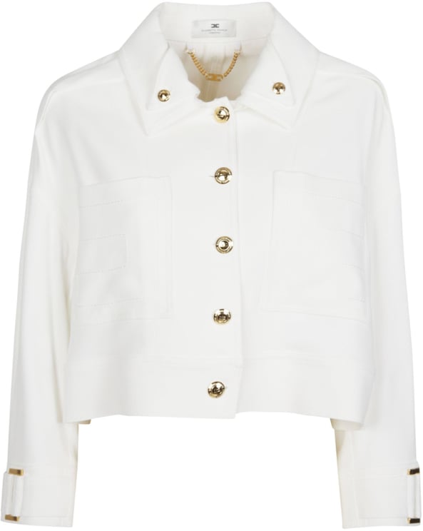 Elisabetta Franchi Three Quarter Sleeve Cropped Caban White