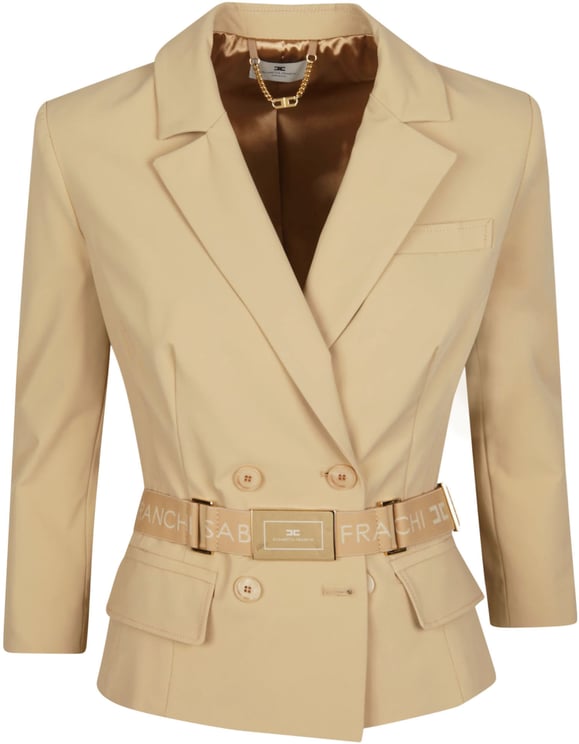 Elisabetta Franchi Belted Double Breasted Jacket Brown