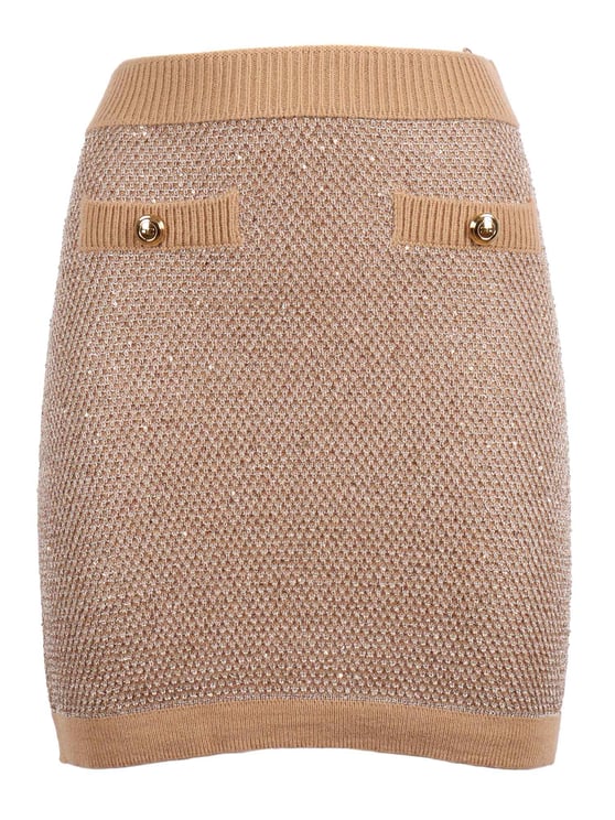 Elisabetta Franchi Textured Gold Accent Knit Mini Skirt