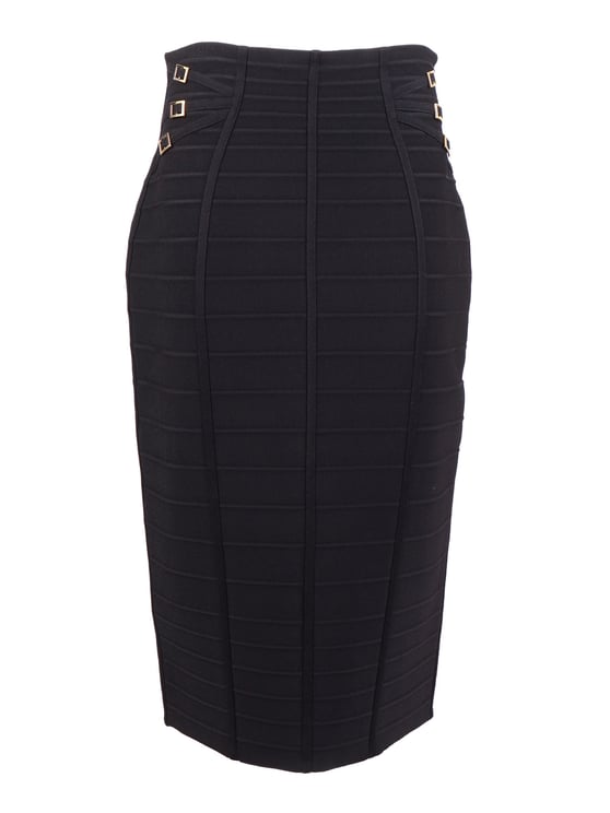 Elisabetta Franchi Black High Waisted Knit Midi Skirt