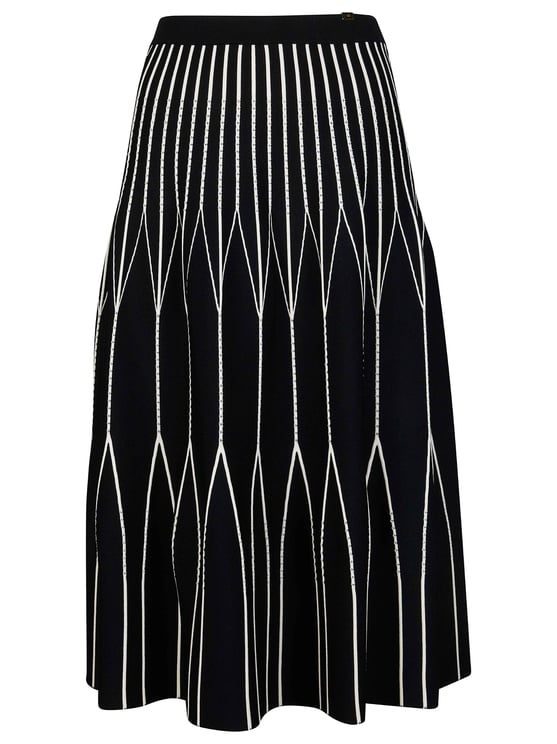 Elisabetta Franchi Black Geometric Flared Knitted Skirt