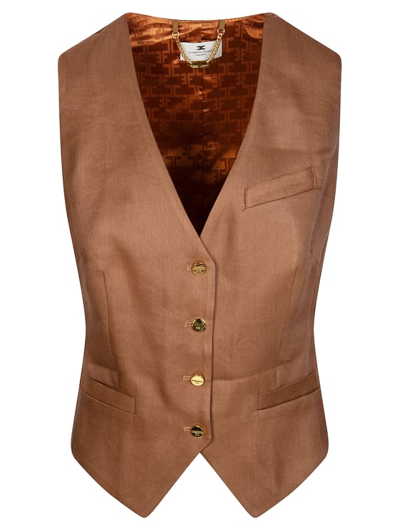 Elisabetta Franchi Tailored Gilet with Structured Silhouette and Gold Accents