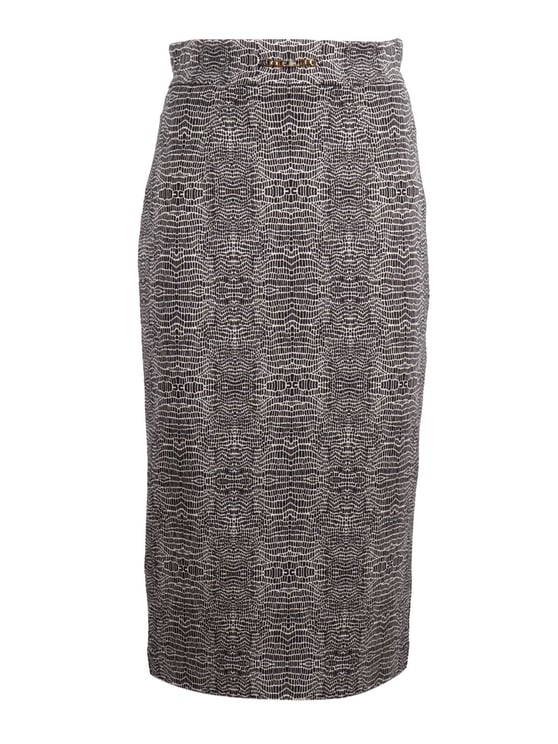Elisabetta Franchi Reptilian Pattern Gold Chain Pencil Skirt