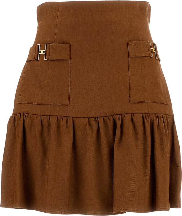 Elisabetta Franchi High-Waisted Mini Skirt with Gold Jewel Accents