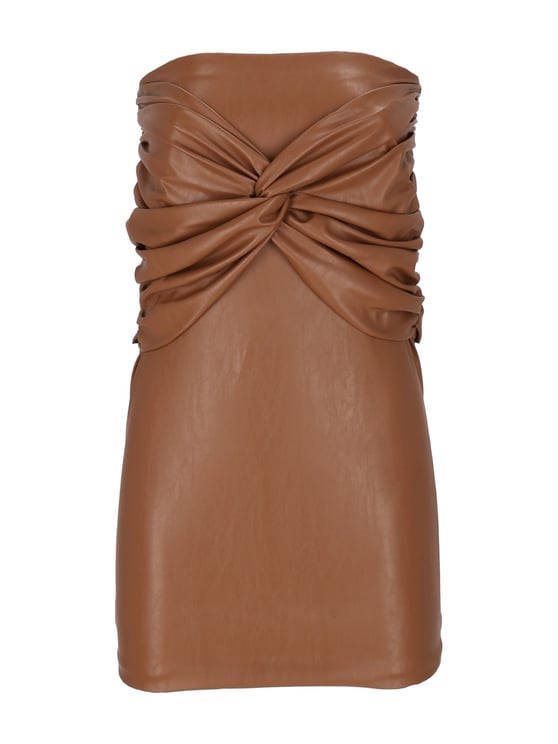 Elisabetta Franchi Brown Leather-Like Mini Skirt With Ruched Design