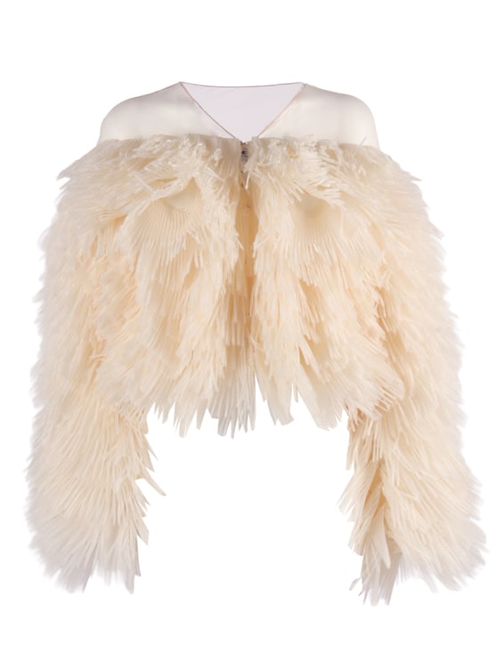 Elisabetta Franchi Textured Cropped Feather Design Jacket
