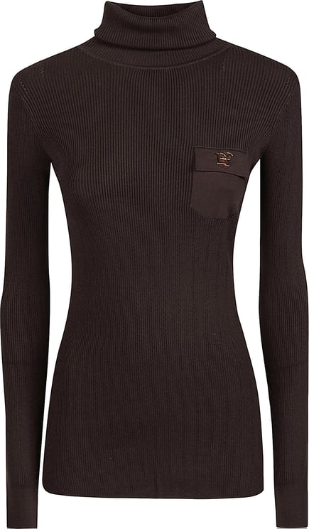 Elisabetta Franchi Long Sleeve Turtle Neck Sweater Brown