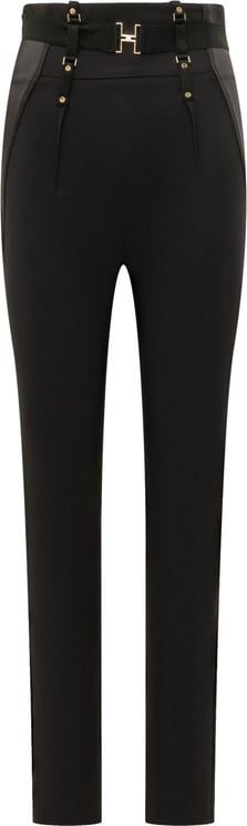 Elisabetta Franchi Pantalone a Vita Alta con Cintura e Dettagli Metallici