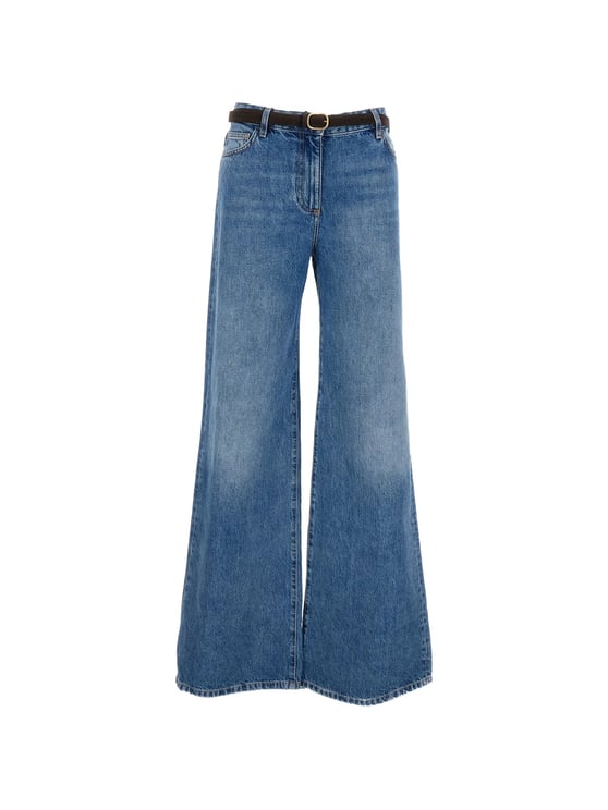 Elisabetta Franchi High-Waisted Wide-Leg Jeans With Gold Buckle Belt