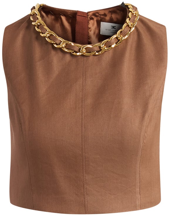 Elisabetta Franchi Top Leather Brown