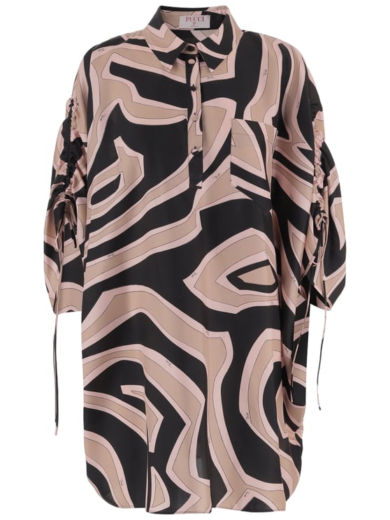 Emilio Pucci Silk Twill Dress with Abstract Labyrinth Print