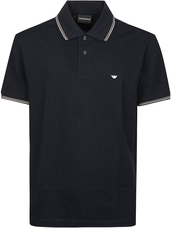 Emporio Armani Short Sleeve Micro Eagle Logo Slim Polo Shirt Blue